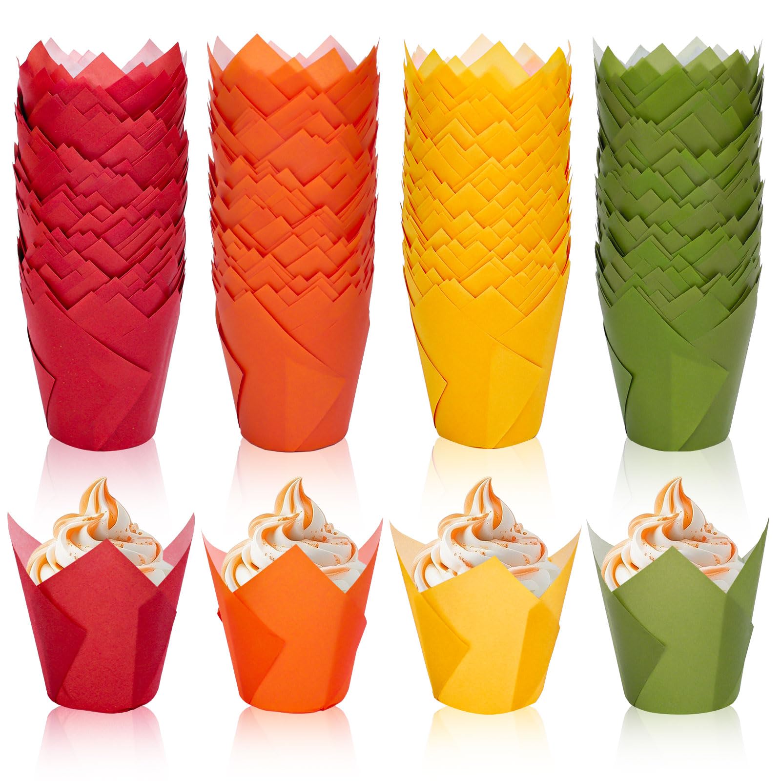 Caissettes à cupcakes tulipe moules muffins automne rouge orange jaune x400