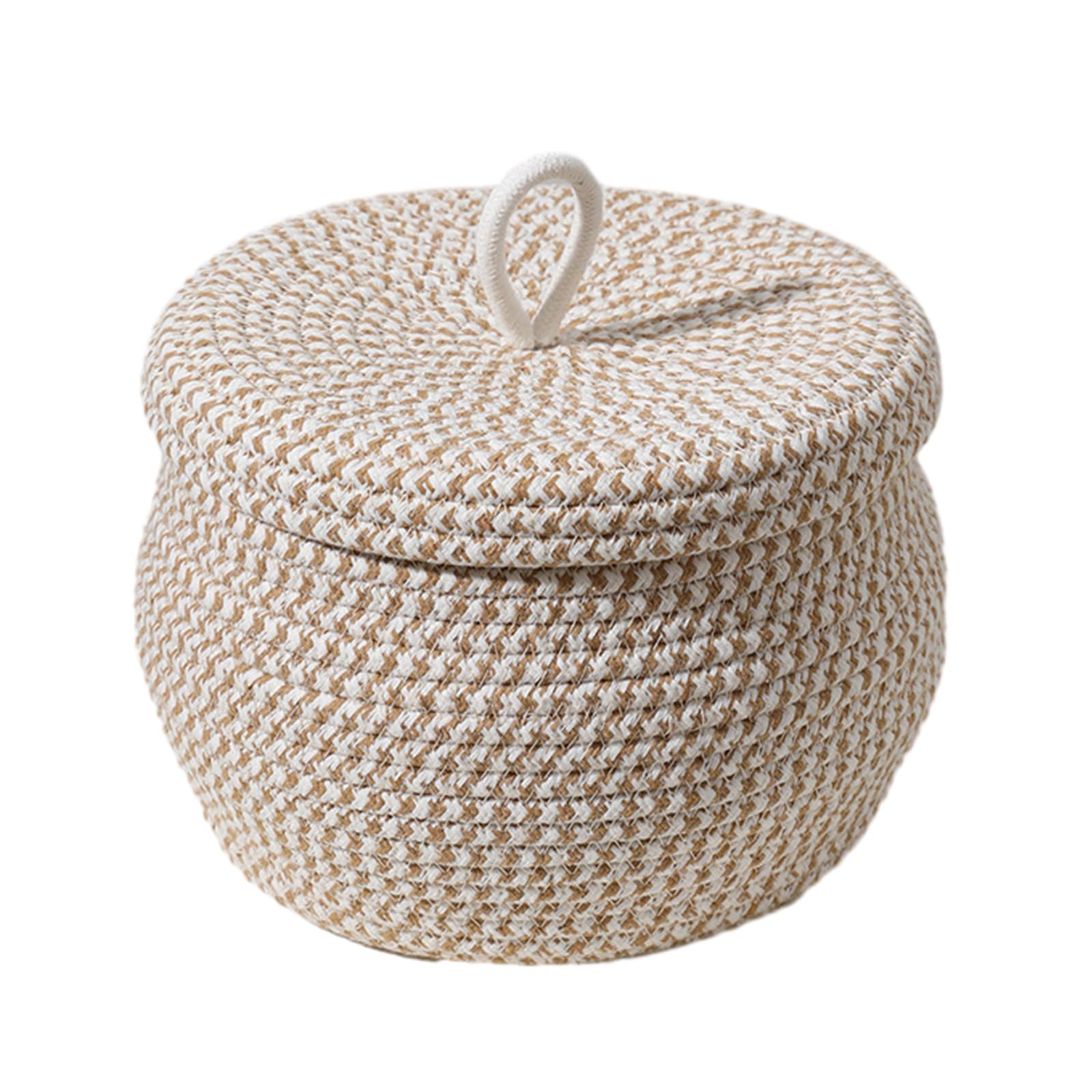 Kalttoy Multicolor Round Cotton Rope Storage Basket With Lid Decorative Woven Storage Bin Organizer Container For Snacks Eggs Towel Plant Round Basket With Lid