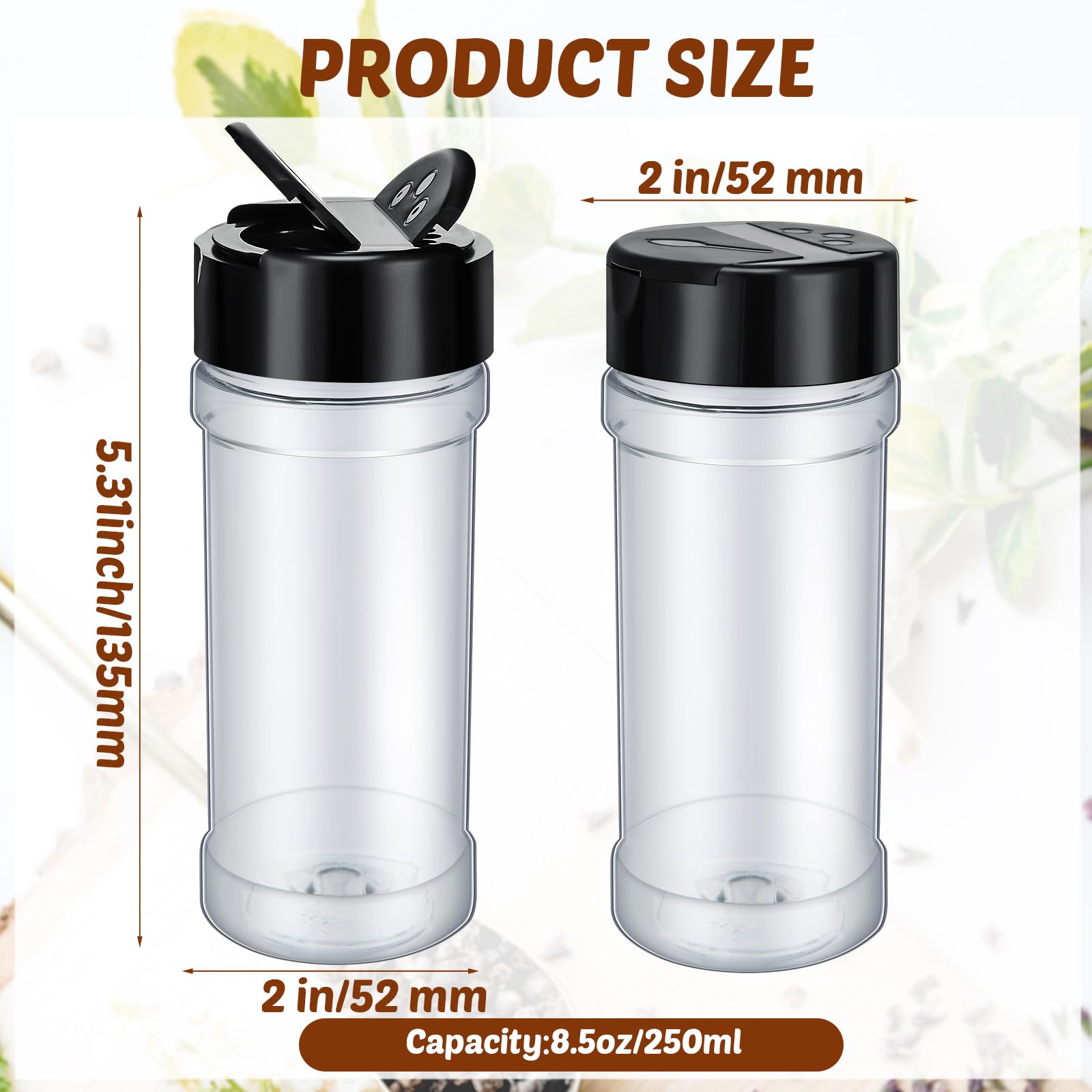 Jadive Lot de 36 pots à épices en plastique transparent de 200 ml avec couvercles shaker, pots à épices vides pour la cuisine, le stockage des herbes, des poudres, du poivre, des produits secs