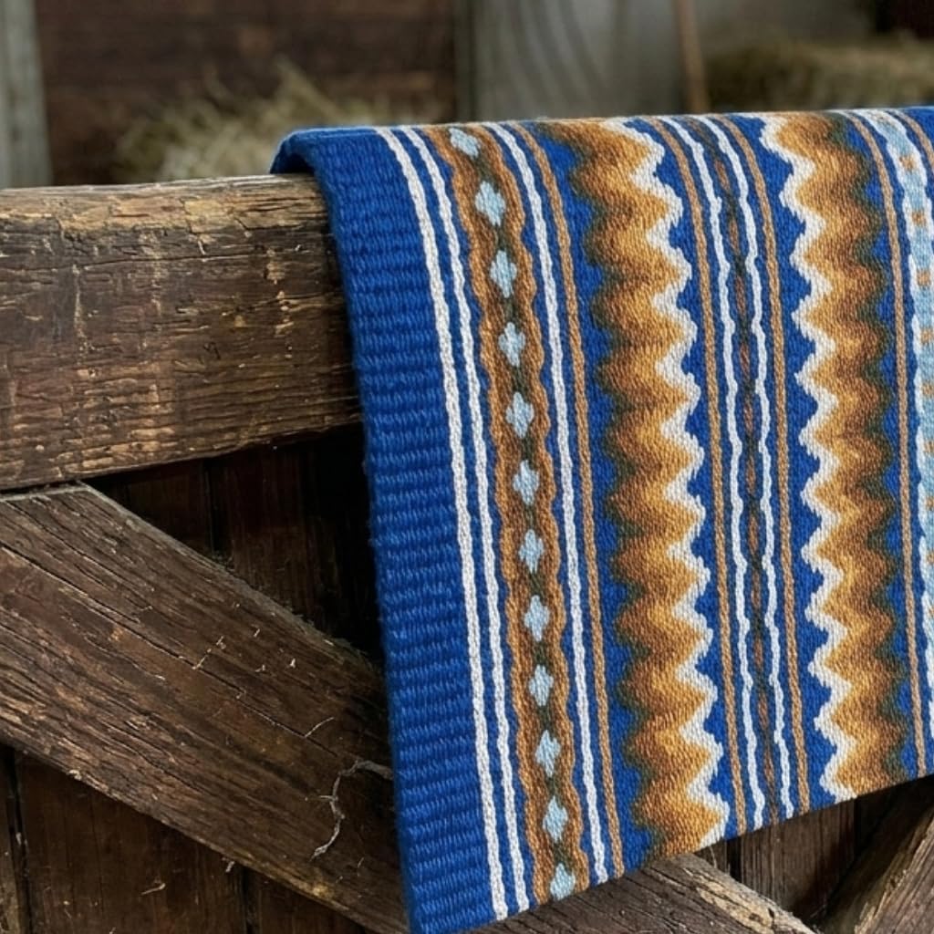 Western Show Saddle Pad/Blanket for Horses - Handmade Wool Saddle Blanket with New Zealand Design, Thick, Durable & Comfortable for Horse Riding (36” L x 40” W x 1) M43