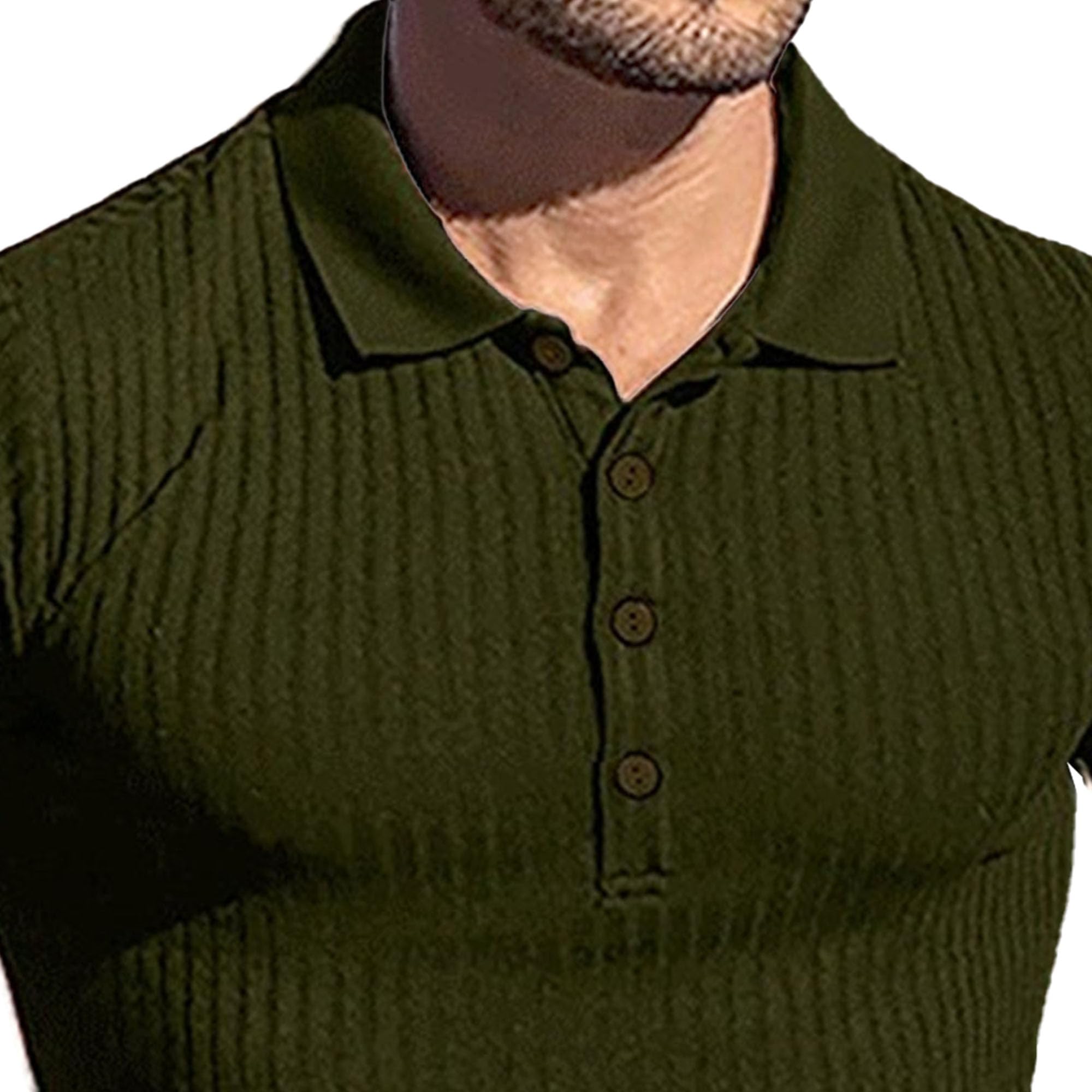 Men High Elastic Vertical Polo Shirts Slim Button Knit Bottoming T Shirt Summer Classic Cozy Pullover for Jogging (Navy Green,X-Large)