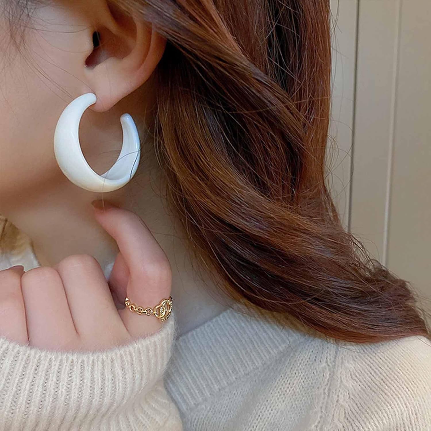 Boho Colorful Chunky Hoop Earrings Acrylic Circle Hoop Earrings Blue Circle Dangle Earrings Candy Color C Shape Earrings Jewelry for Women - Image 5