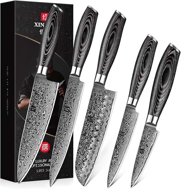 XINZUO 5er KĂŒchenmesser Set 67 Schichten Damaststahl Chefmesser Set, Profi Geschmiedet Damaskus messerset Scharfe Klinge Kochmesser Set -Chef Santoku Tranchier Allzweck Obst Messer -Pakkaholz Griff
