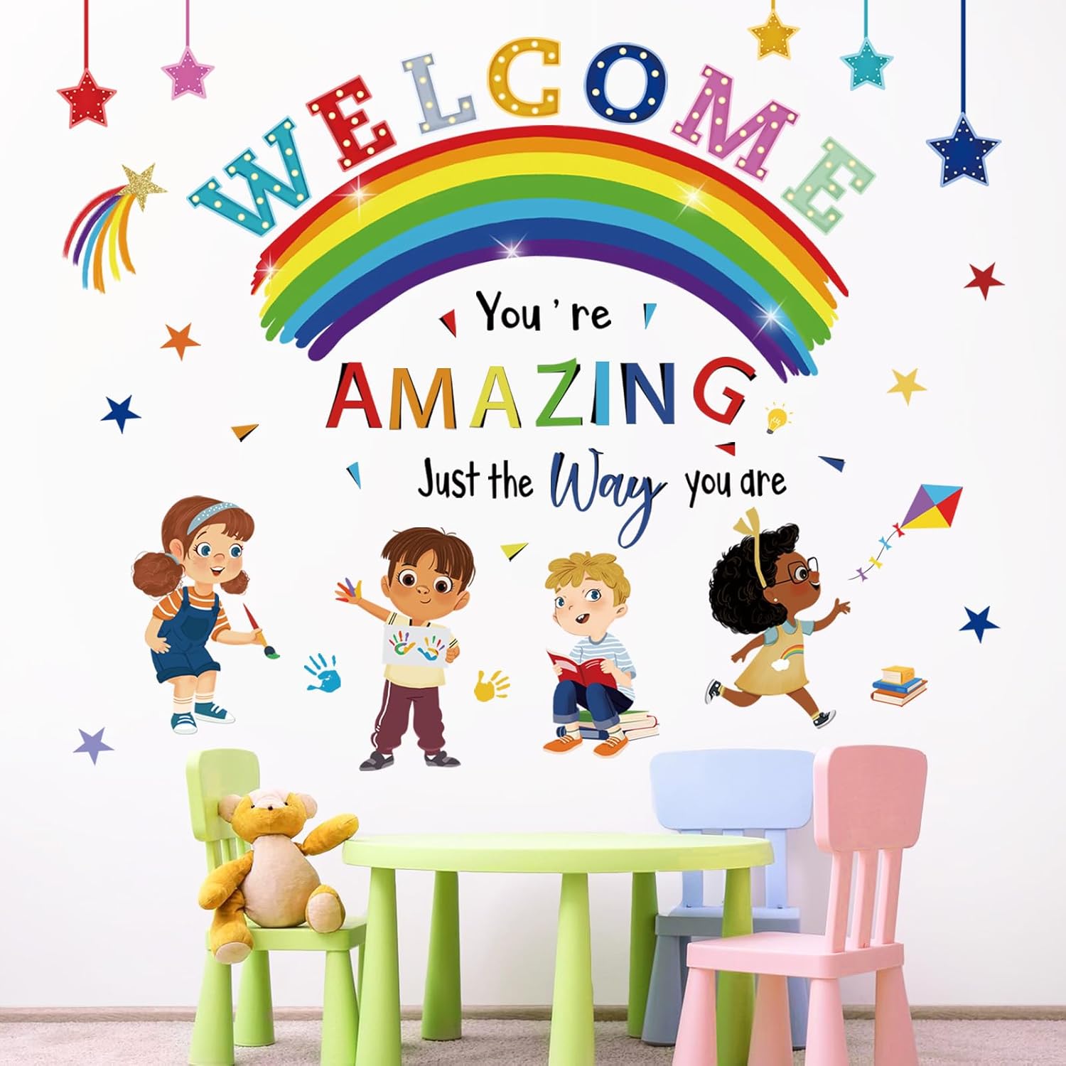 wondever Reading Corner Rainbow Wall Decals Kids Inspirational Quotes