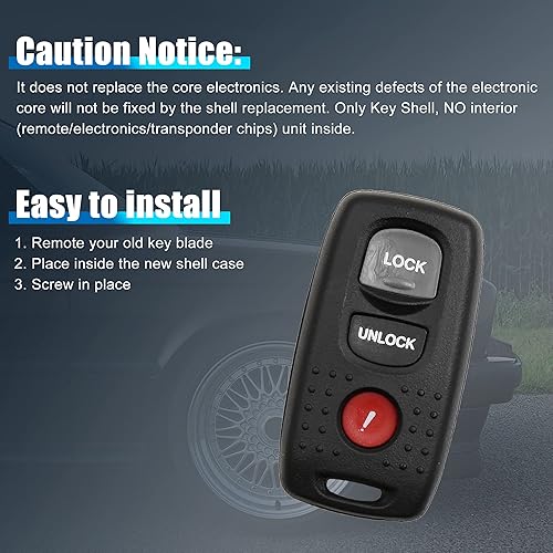 Miniatura 6 de uxcell Nuevo 3 botones llavero control remoto caso Shell reemplazo KPU41794 para Mazda 6 2003-2005 para Mazda 3 2004-2009