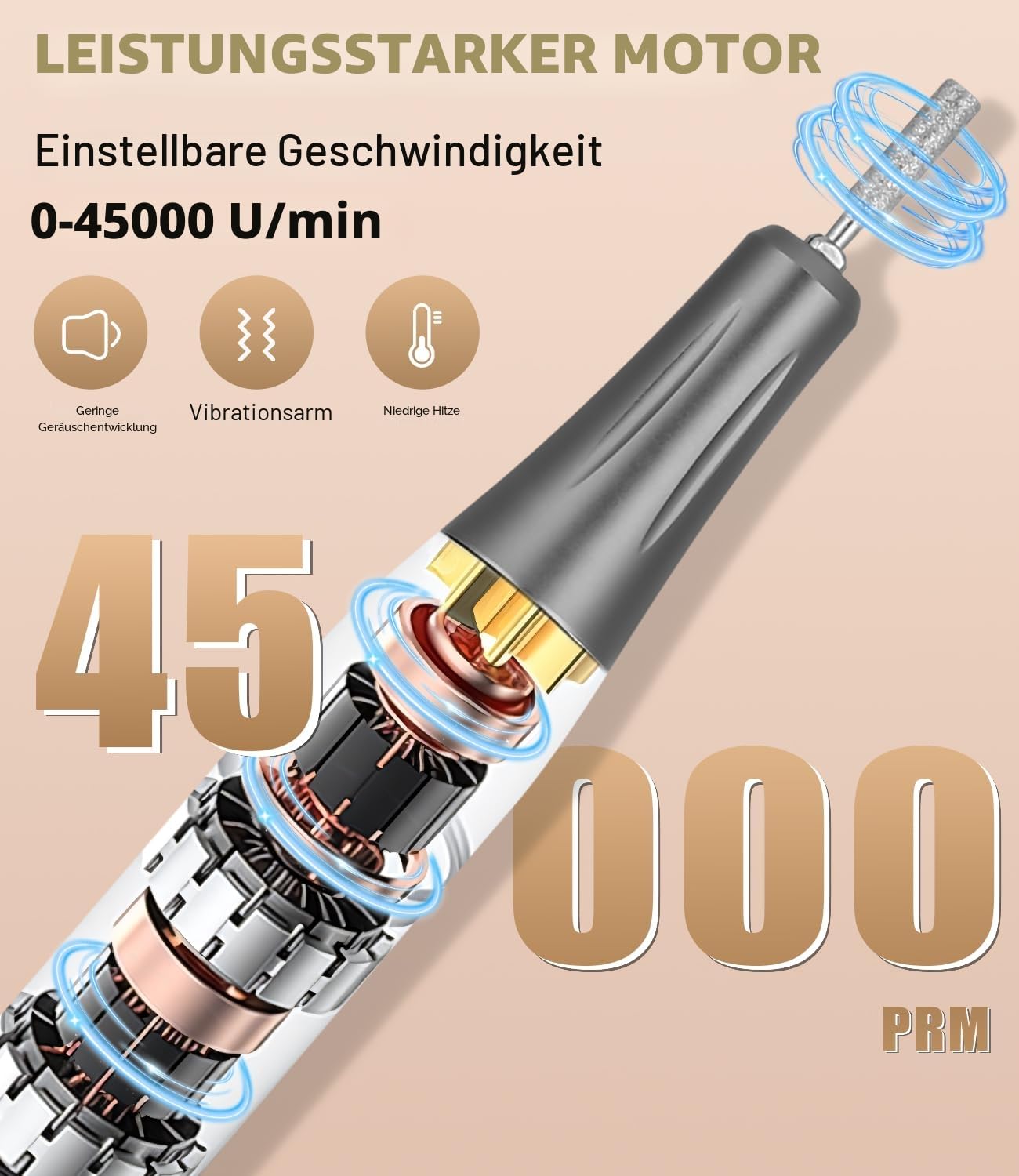 Elektrisch Nagelfräser Professionell, 45,000RPM Fräser Nägel Maniküre Set | Nail Drill für Gelnägel, Tragbare Elektrische Nagelfeile, mit Nagelfeile Maniküre Pediküre Zubehör Set für den Nagelstudios