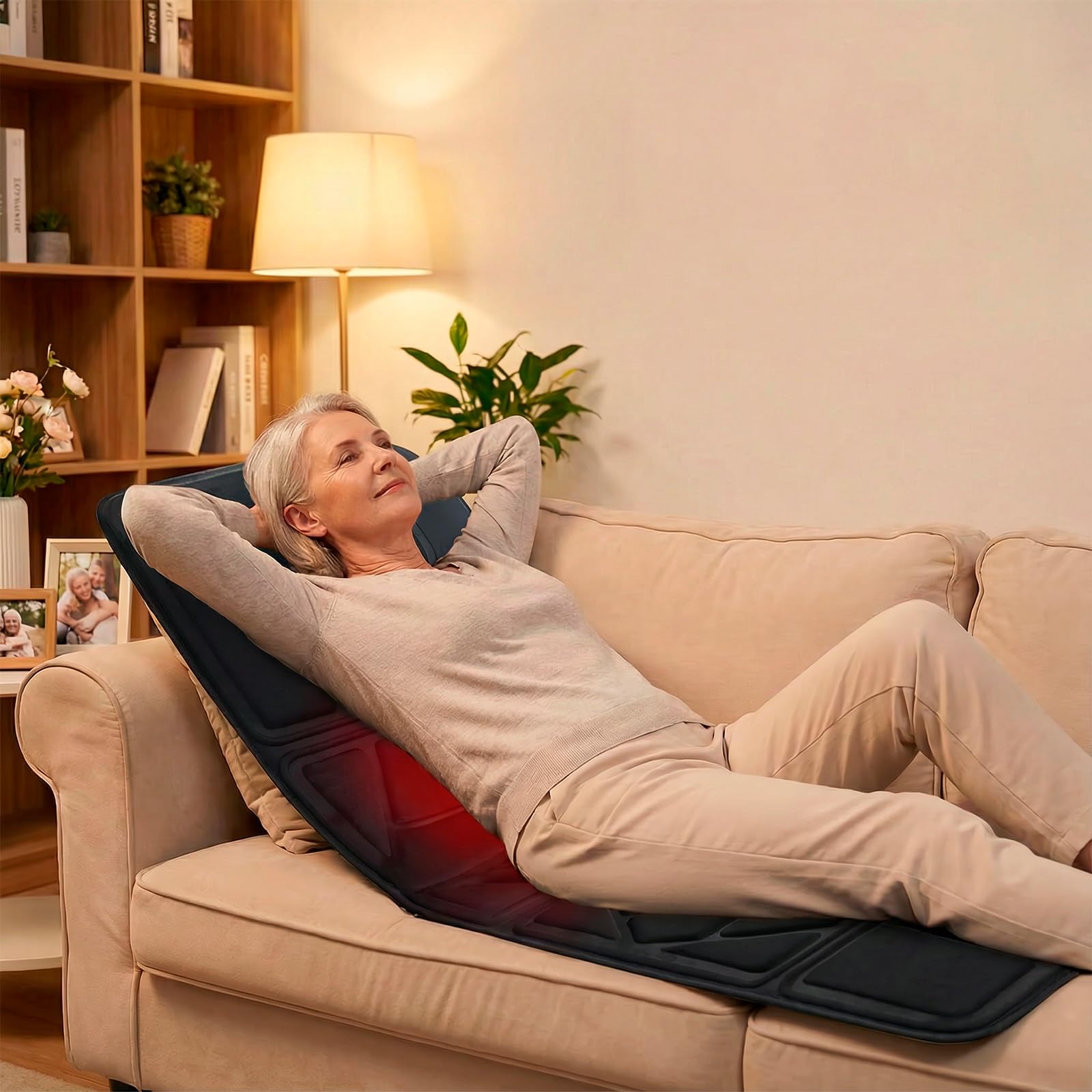Esterilla de Masaje Corporal con Calor y Vibración, Colchoneta de Masaje, Masajeador Cervical, Funda de Asiento de Masaje con 5 Modos de Vibración, 10 Motores y 4 Zonas de Masaje