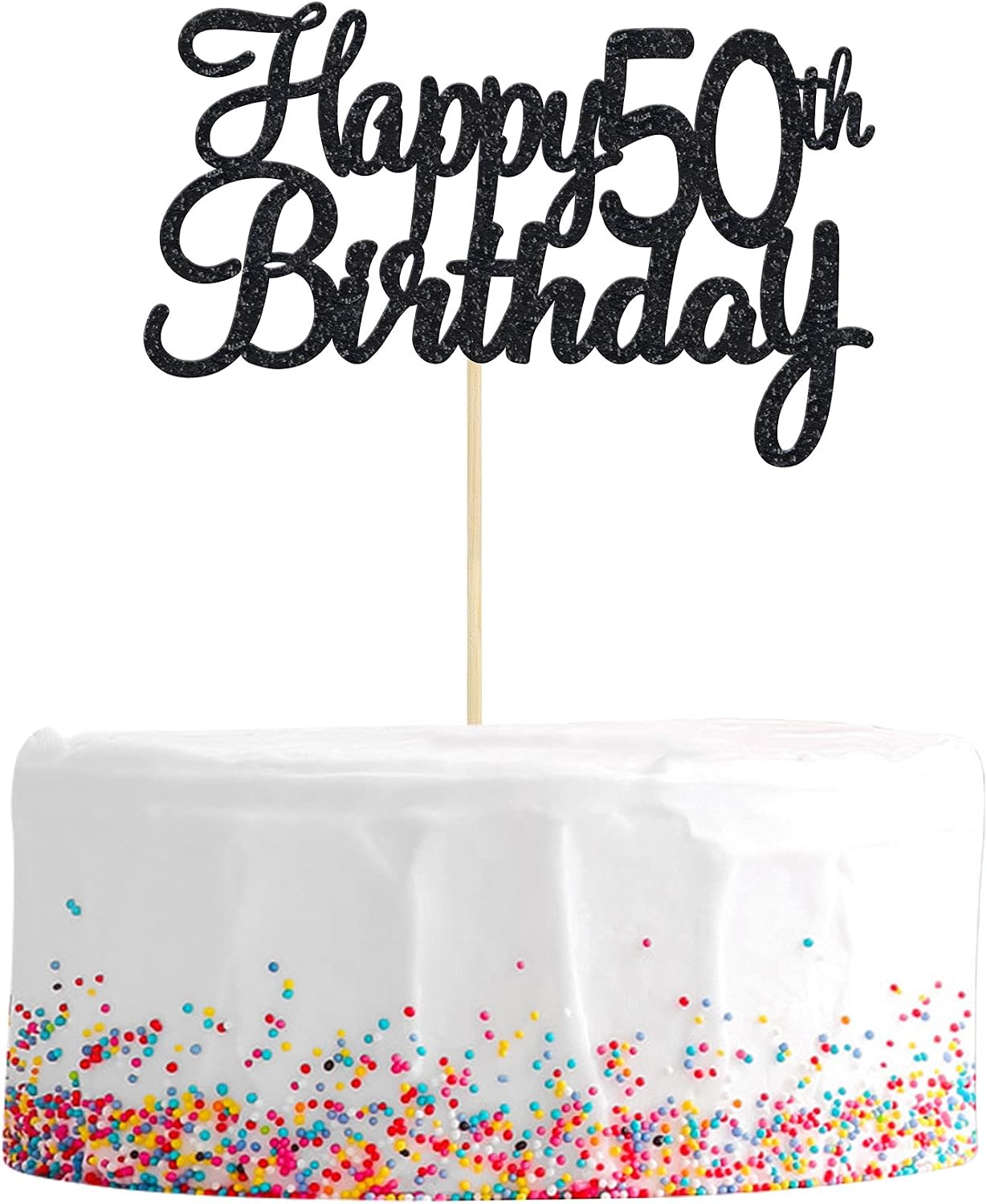 Gyufise 3 Pack Happy 50th Birthday Cake Topper Black Glitter Happy 50 Cupcake Topper Cheers to 50 Fabulous Cake Decoration for 50th Birthday Party Decoration Supplies