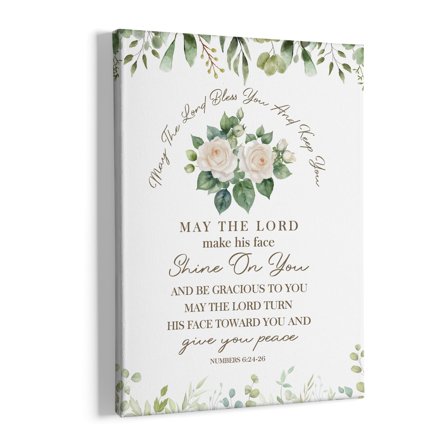 HIWX Christian Numbers 6:24-26 Wall Decor, Bible Verse Eucalyptus Floral Framed Canvas Painting Wall Art Decor, Religious Scripture Floral Wall Art
