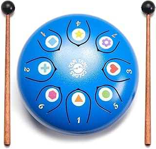 Montessori Children's Drum - Handpan Children's Tongue Drum 8 Tones for Children 3-6 Years, Easy to Play, Promotes Creativity & Concentration, with Beaters, Music Book & Bag
