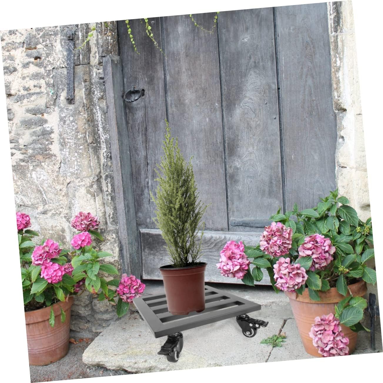 Square Flower Pot Tray with Wheels Plant Stand Appliance Dolly Rolling Plant Stand Heavy Duty Pot Holder