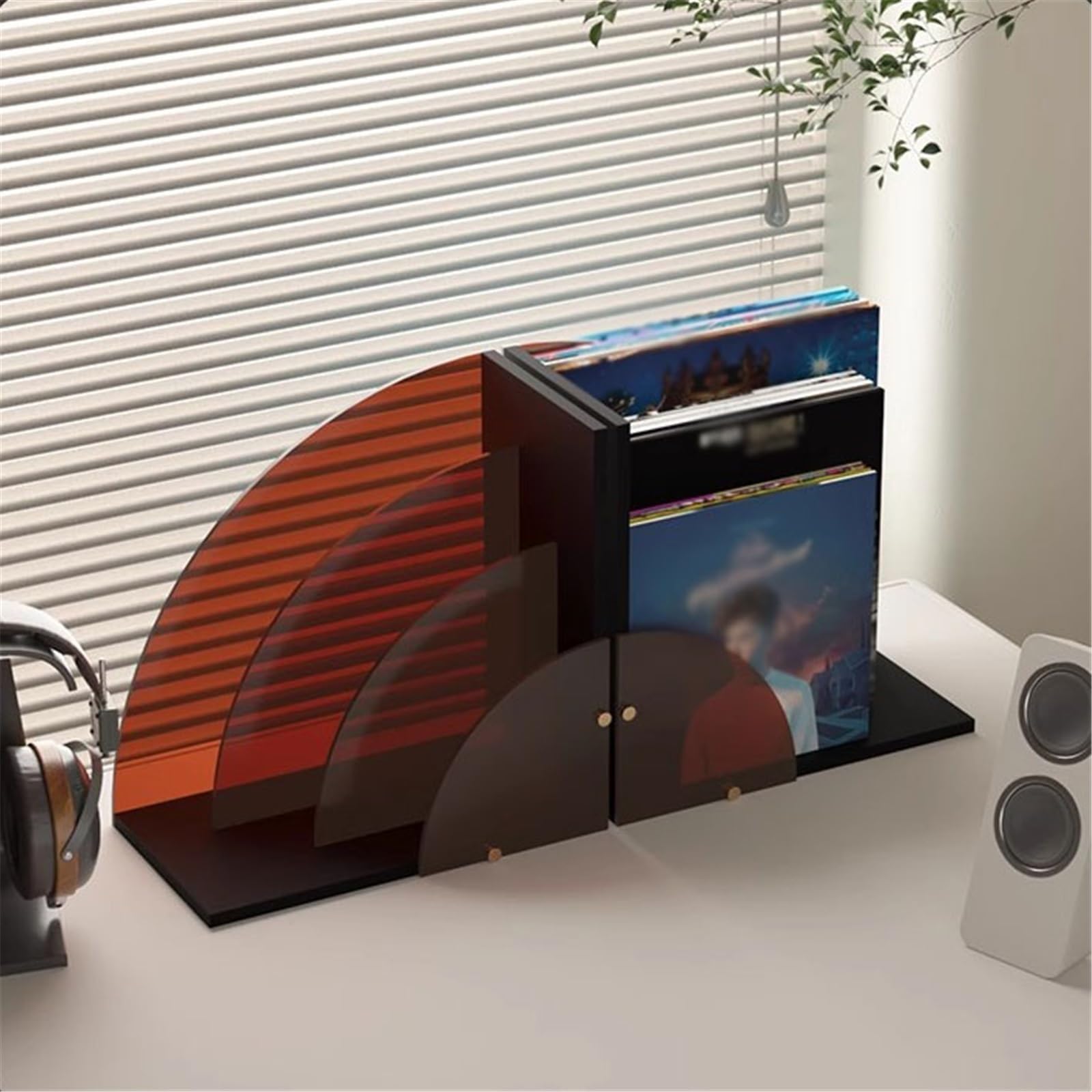 Stojak na płyty CD Stojak na płyty winylowe w kształcie wachlarza, akrylowy, kreatywny, do przechowywania i eksponowania płyt CD