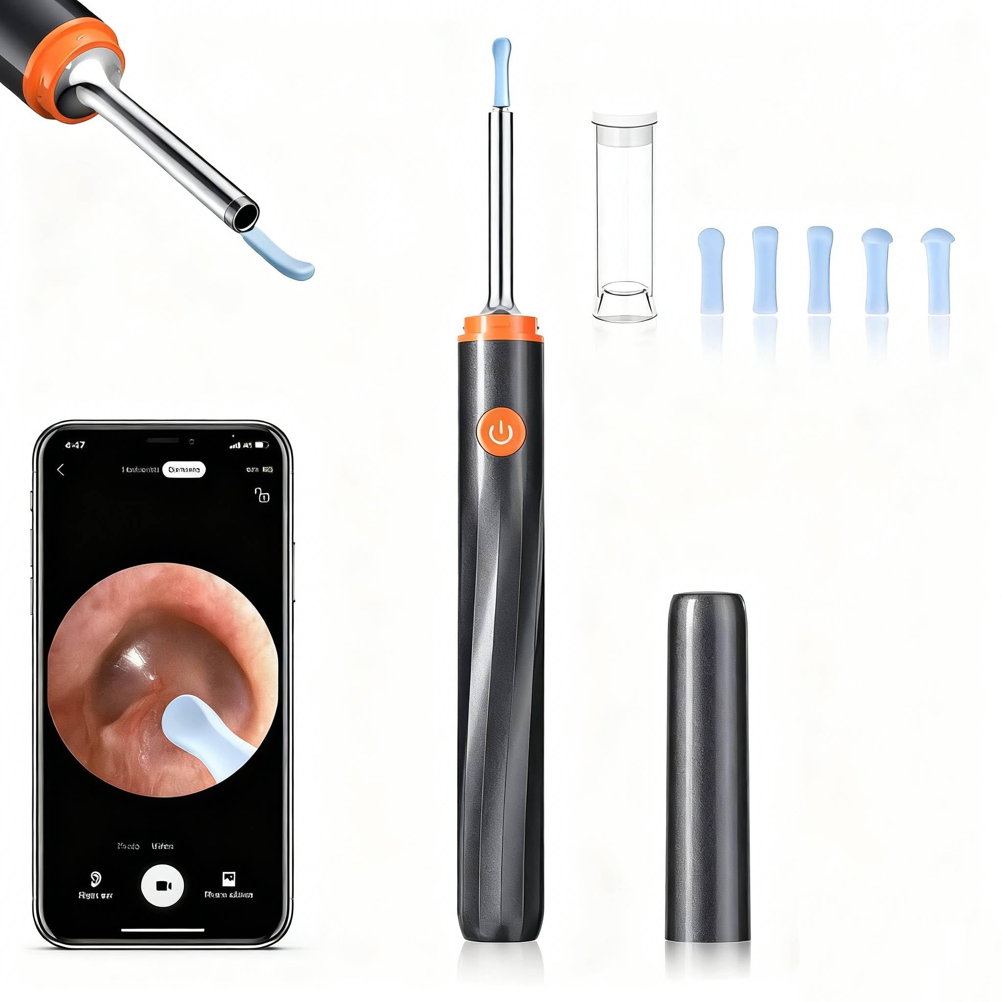 Ear Wax Removal Tool Camera - Ear Cleaner with 1080P HD Camera, Otoscope with Light, Earwax Removal Kit for iPhone, iPad, Android Phones (Orange)