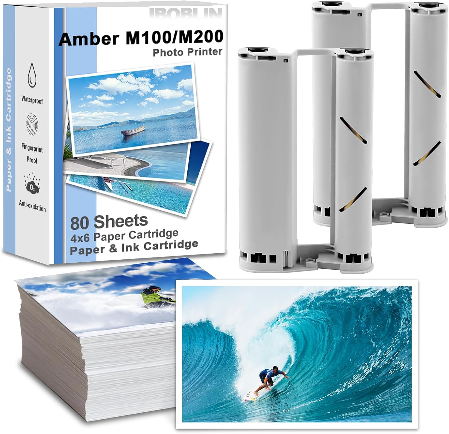 Compatible for Liene Amber M100/M200 4x6 Photo Printer Ink Cartridge-2 Cartridges Refill and Photo Paper- 80 Sheets with DHP512/DHP513 Photo Printers