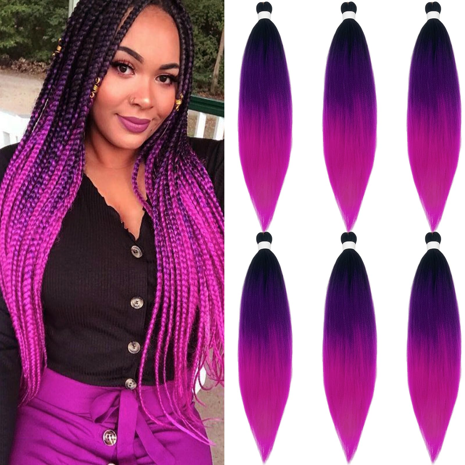 Amazon.com : UPruyo Colored Purple Pink Ombre Braiding Hair  display picture 3