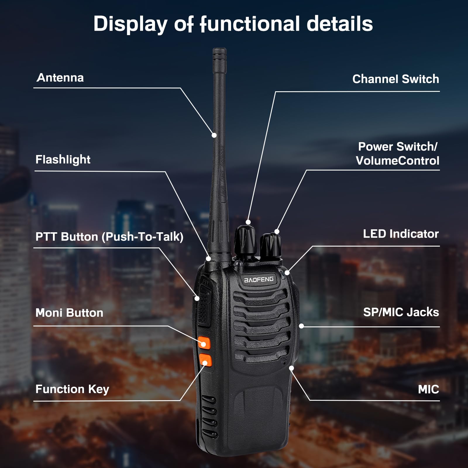 Walkie Talkie BF-888S 1 Paire de 16 canaux Rechargeables Communication Radio Professionnelle avec Casque, adapté à la Construction de Restaurants et supermarchés, etc. (EU)