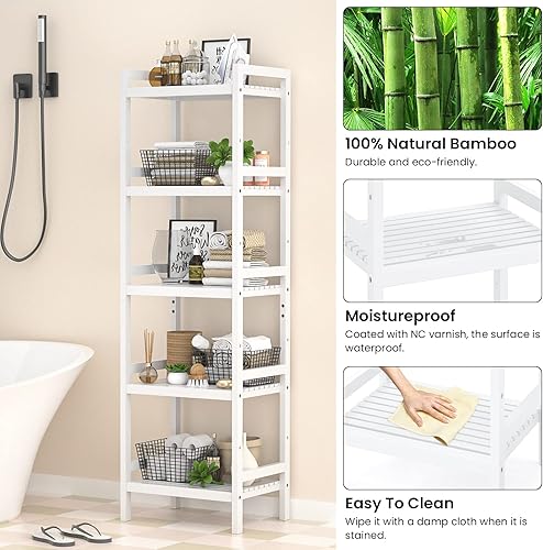 Miniatura 6 de Homykic Estantería de bambú de 5 niveles estrecha de 55.9 pulgadas, estante ajustable para libros, estantes de baño, soporte de almacenamiento