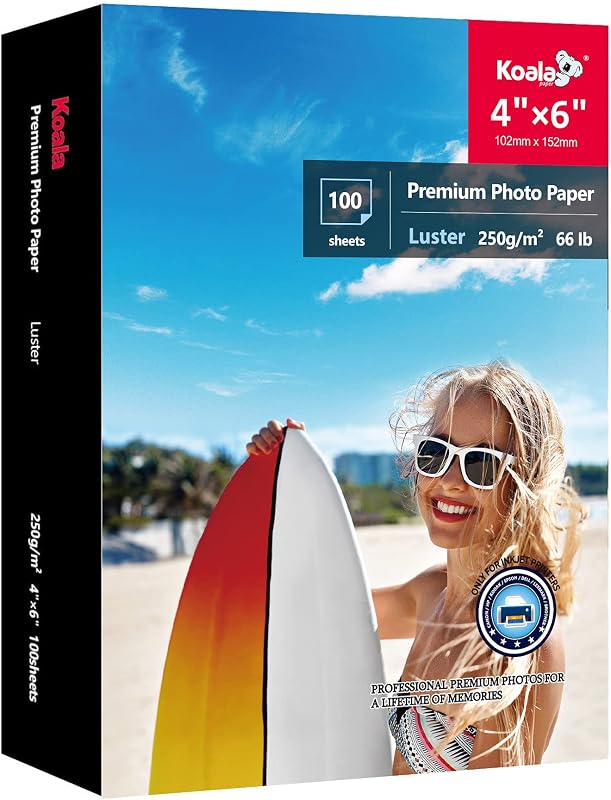 Photo Paper Resin Coated 4x6 Inch Luster Photo Printer Paper 66lb | for Inkjet Printer Water-Resistant Soft Gloss 100 Sheets