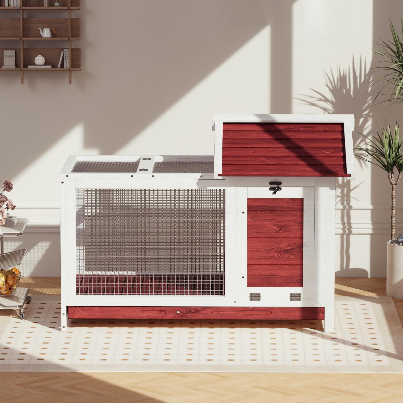 Gabbia per piccoli animali in legno – 2 piani resistente alle intemperie – Tetto impermeabile – Vassoio estraibile – Rete musicale rimovibile – Rampe anti-morso – Per conigli, galline,
