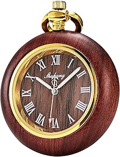 Orologio da taschino al Quarzo scheletro Steampunk Quadrante a forma di rame rosso in legno con scatola regalo a catena