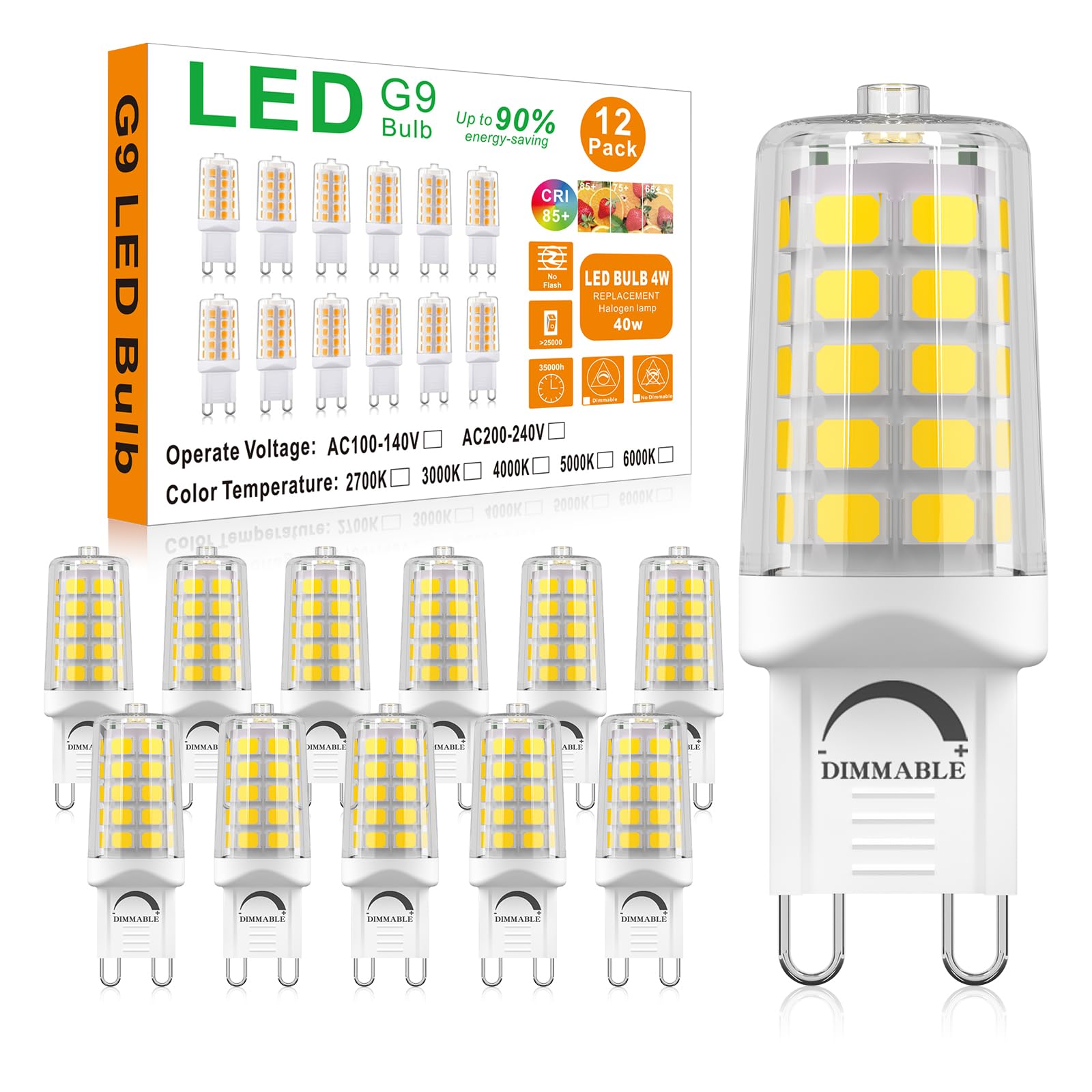 BAOMING G9 LED Bulb Dimmable 4W (40W Equivalent) - 4000K Natural White, No Flicker, 450LM, Ceramic Base - Ideal for Kitchen, Office, Reading Room,