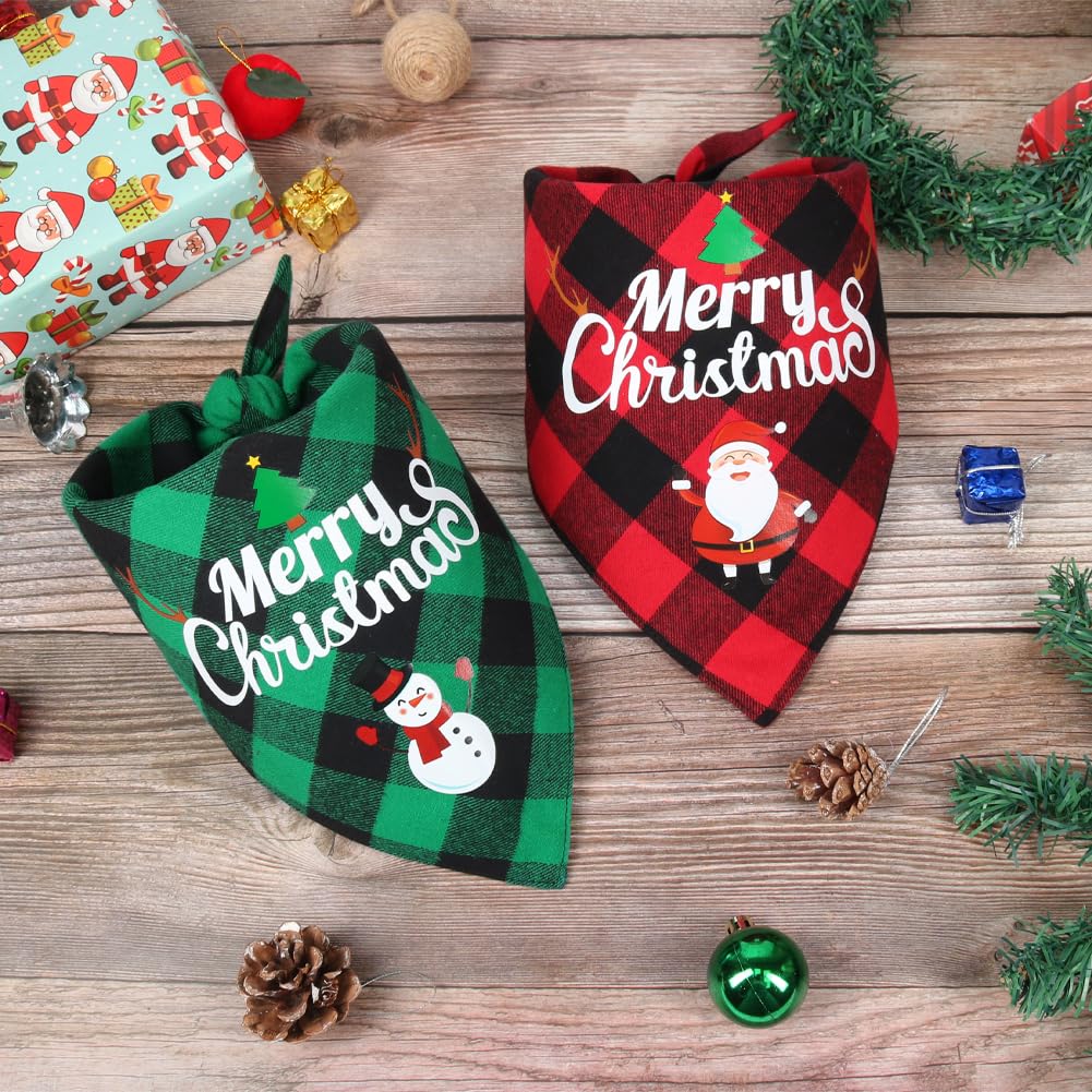 Vivifying Dog Christmas Bandanas, 2Pcs Adjustable Triangle Dog Bandanas with Chequered Print - Image 4
