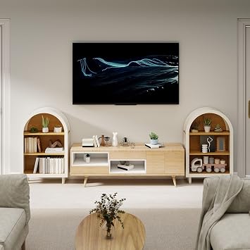 Arched Storage Cabinet,Ar ched Small Bookcase,Wooden Modern Arched Top Bookshelf with 3 Shelves, with Woodgrain Shelves, 3-Tier Storage Shelf for Living Room, Bedroom, Entryway(White)