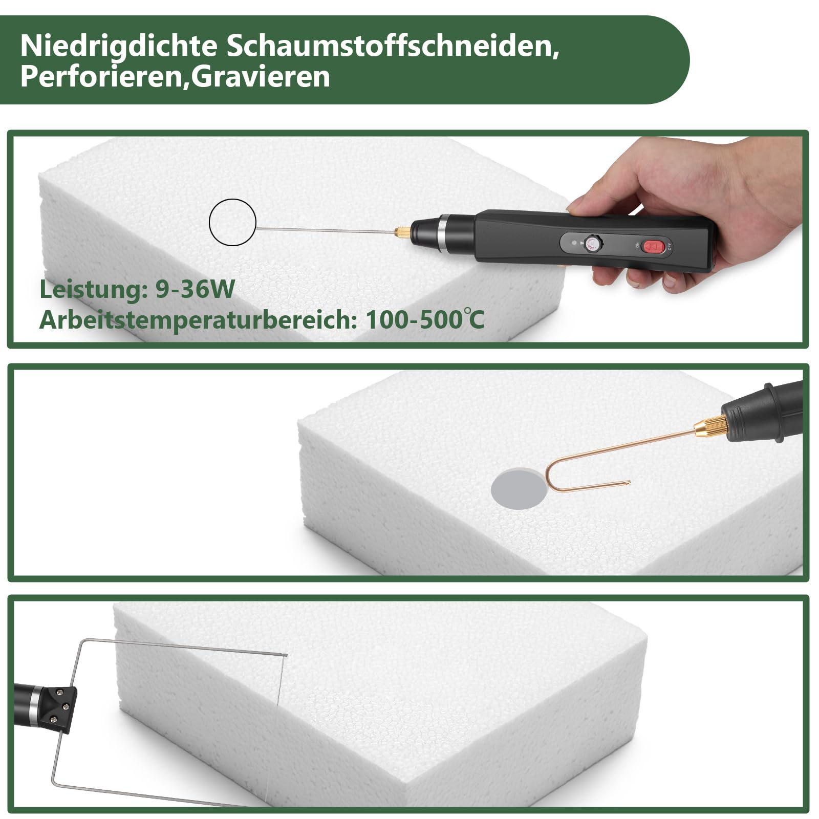 Styroporschneider Heißdrahtschneider Akku mit Thermostat,Elektrischer Styropor Schneider mit LED-Vorleuchte, Heiß-Styroporschneider für Schnittkanten Kunststoffe & styropor (Schwarz)