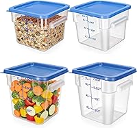Vista 1 de Lallisa 4 recipientes transparentes de almacenamiento de alimentos de 8 cuartos y 4 cuartos con tapas, asas y escalas, recipientes cuadrados