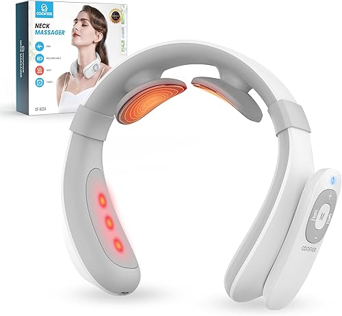 COMFIER Masajeador de cuello térmico portátil, masajeador de cuello eléctrico inteligente EMS con almohadillas de calor y electrodos 3D para mujeres