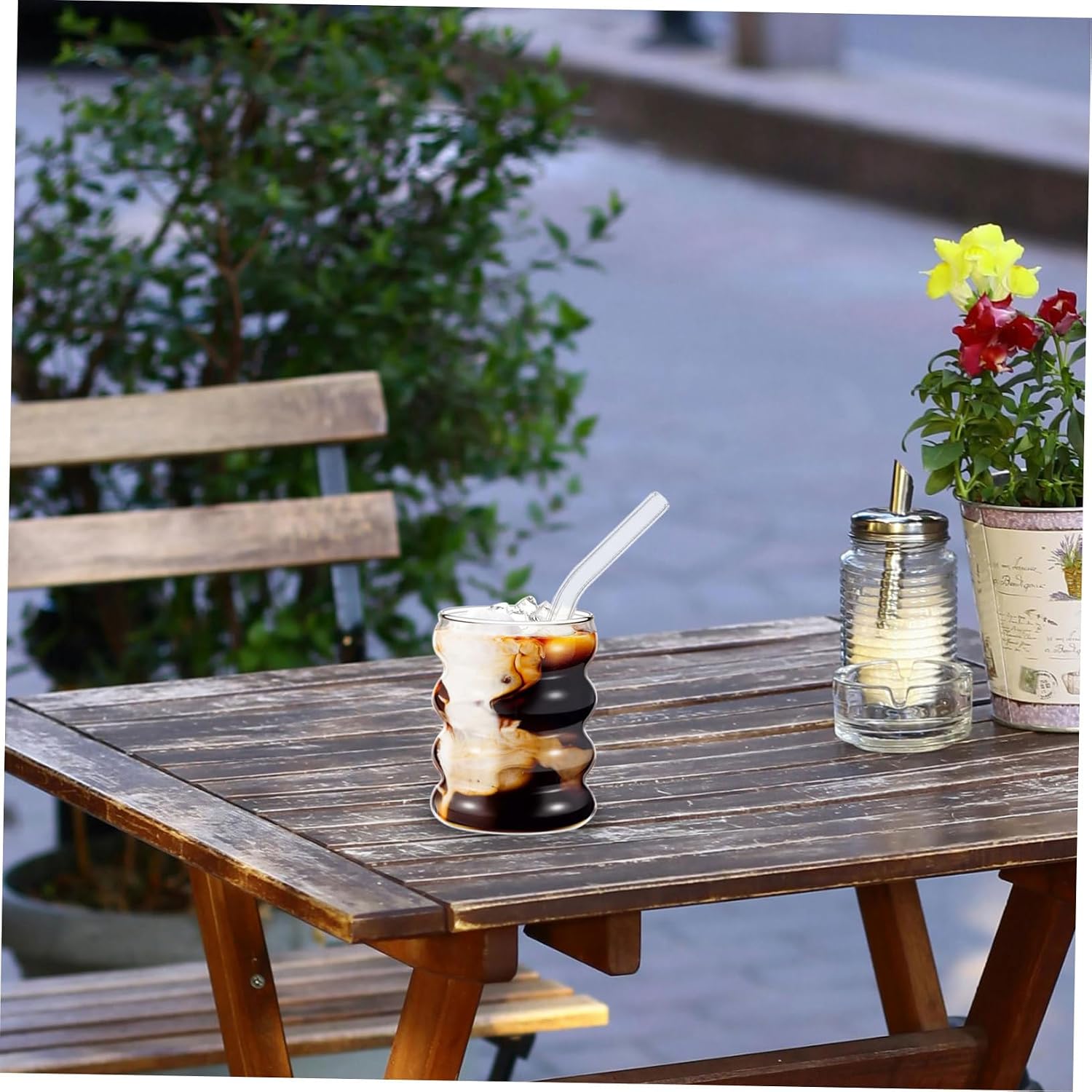 Hemobllo 1set Glass Drinking Tumblers Straws and Cleaning Brush Ribbed Iced Coffee Juice and Milk Stylish and Versatile Glassware for Occasions