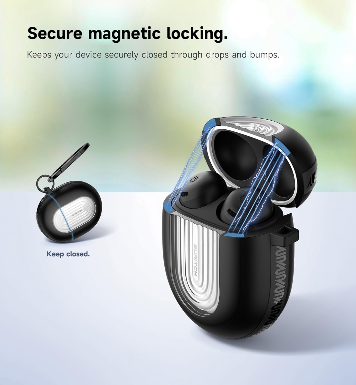 SURITCH Magnetic Bumper Cases for Google Pixel Buds Pro 2 (2024) and Pixel Buds Pro (2022) Case Cover, Rugged Shockproof Protective Covers with Carabiner & Cleaning Kit & Removal Tool, Black - Image 4