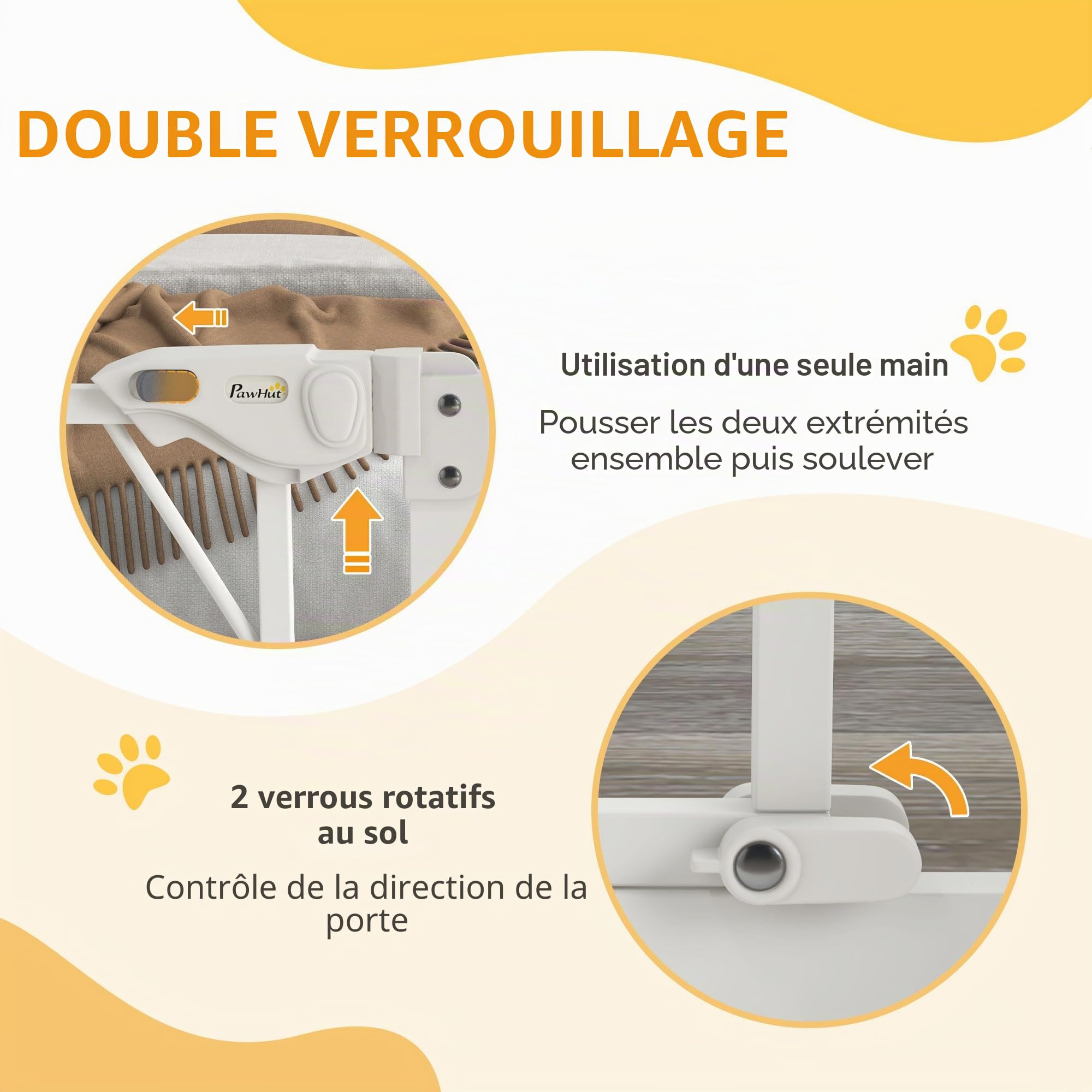 PawHut Grille de protection d'escalier pour chien, avec porte à fermeture automatique, sans perçage, pour chien, 74 à 100 cm, blanche