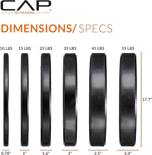 Miniatura 3 de CAP Barbell - Juego de discos olímpicos de goma de 2 pulgadas con soporte de 6 postes, 100-370 libras, múltiples opciones