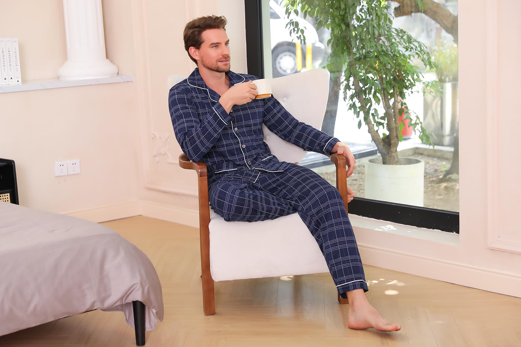 iClosam Pigiama Uomo Invernale in Cotone a Quadri o Righe Due Pezzi | Tessuto Morbido, Motivo a Quadri, Pantaloni Lunghi, Calore Confortevole, Vestibilità Comoda, Tessuto Traspirante