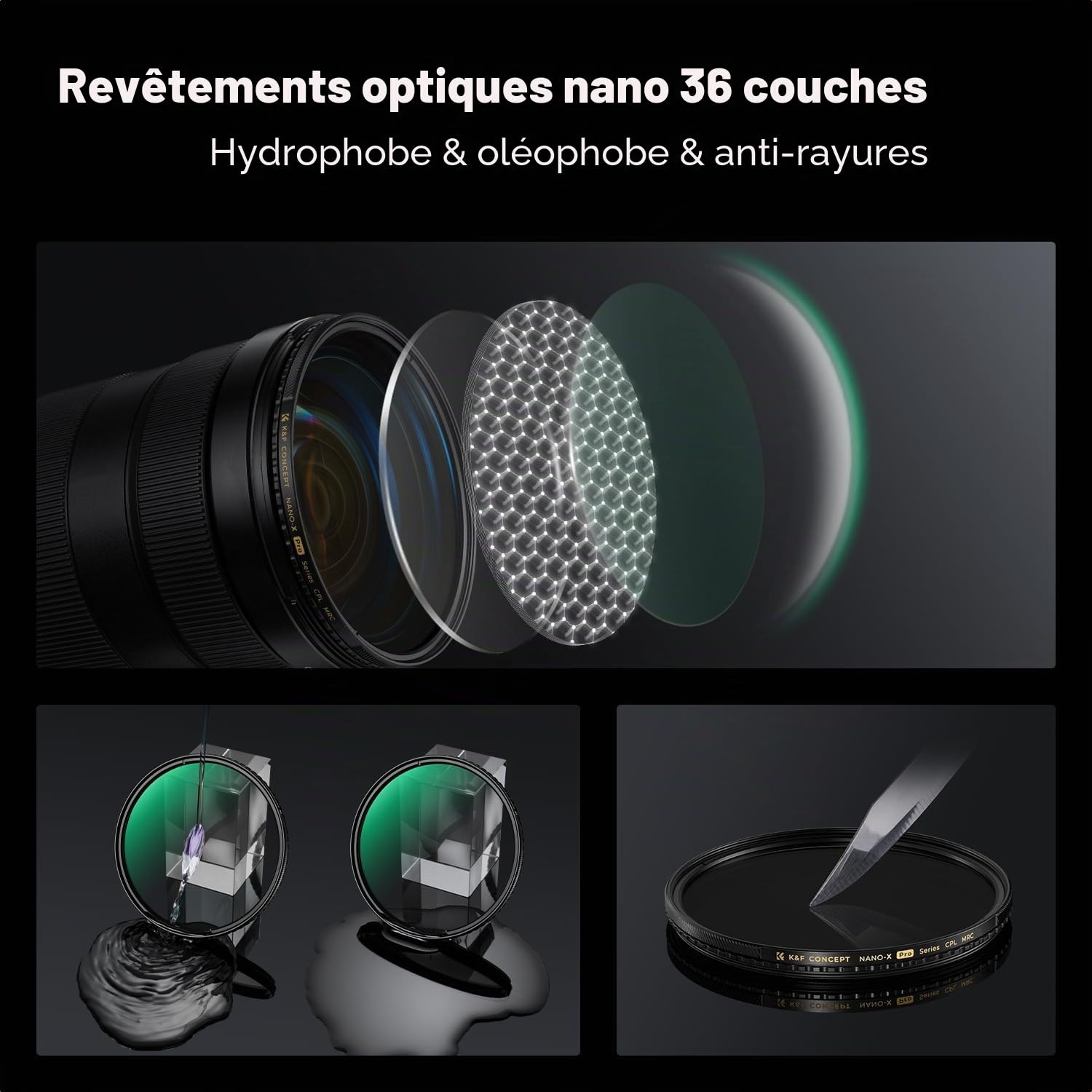 K&F CONCEPT 49mm Filtre Polarisant CPL en Cuivre avec Étui Nano-X Pro Série | Durable,Solide,Nano-revêtement,HD,Réflectivité≤0.15%, Imperméable à l’eau, Résistant à l’huile et aux rayures,FC901
