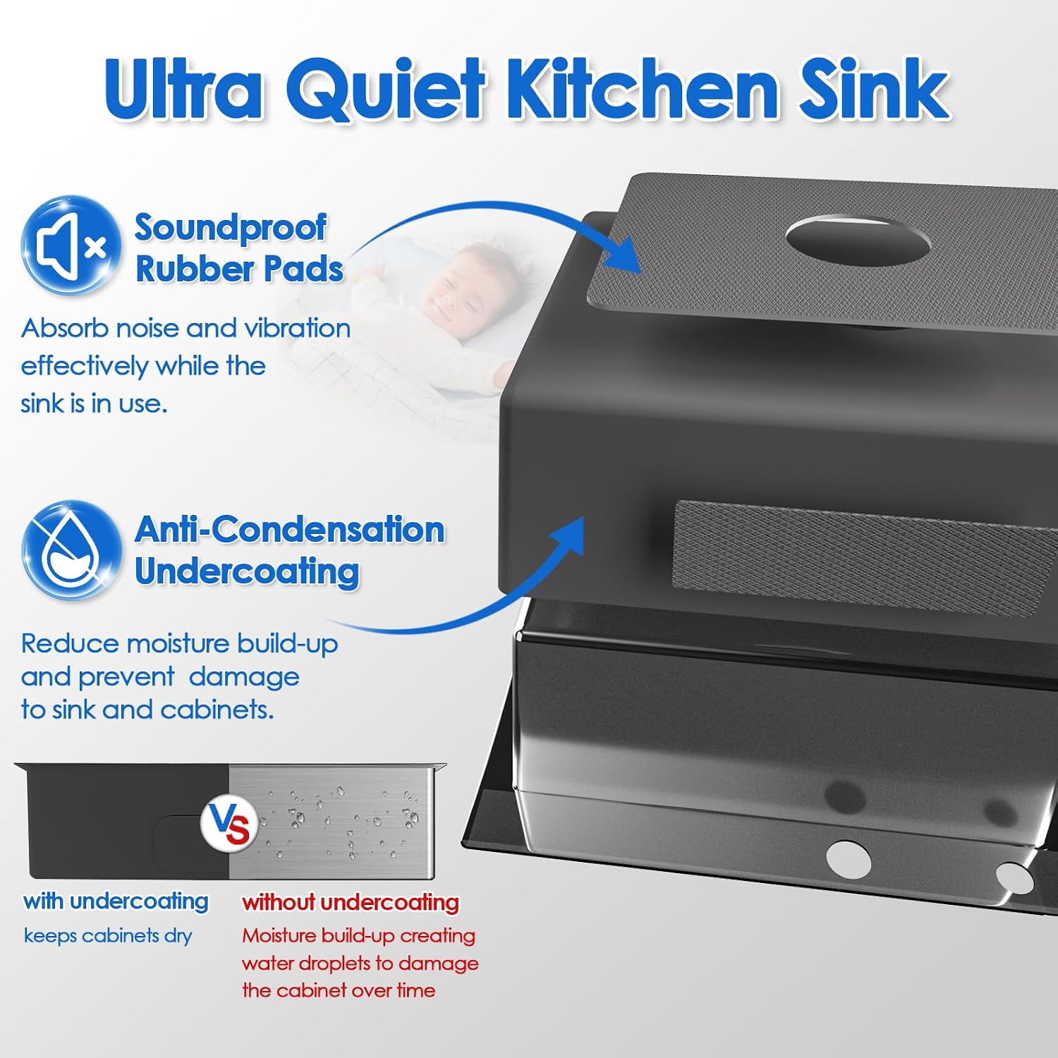 ROVOGO 24 inch Kitchen Sink Drop in 304 Stainless Steel, 24"x18" Single Bowl Top Mount, 9" Deep Sink with 2-Hole and Drain Assembly, Black