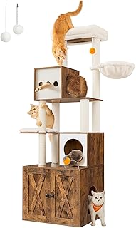 Feandrea Cat Scratching Post with Litter Box 180 cm High Cat Scratching Post Scratching Post Platform Washable Cushion Vintage Brown PCT116X01 product image