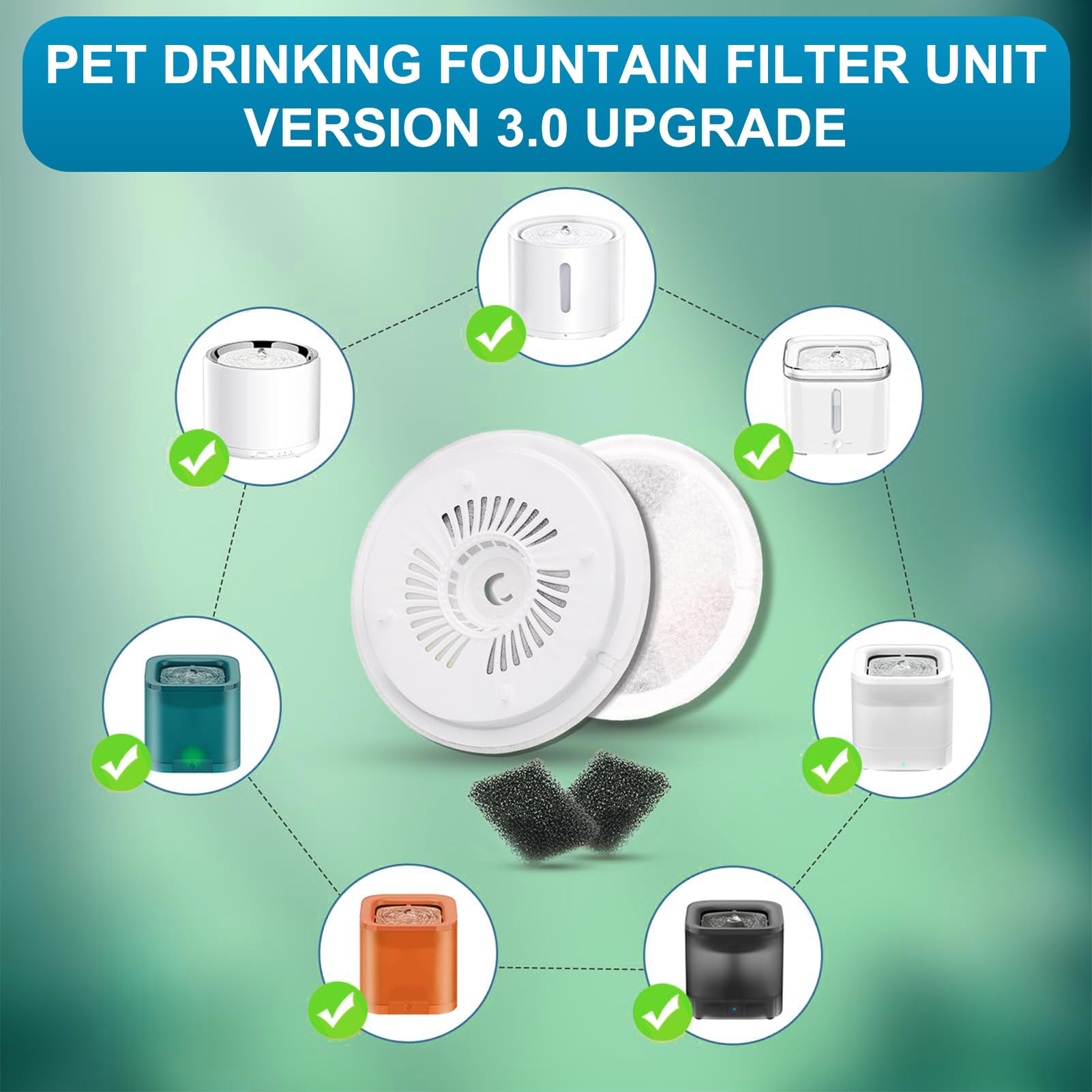 Kattenfonteinfilter, 10 stuks voor Petkit Eversweet Solo SE Solo 2 3 Pro 3 2s kattendrinkfontein met 10 sponzenfilters Viervoudig filtersysteem 3 filtereenheid reservefilter