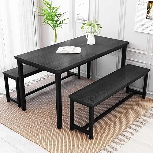 Miniatura 9 de Recaceik Juego de mesa de comedor para 4 cocinas y comedor con 2 bancos de cena, mesa de desayuno de granja para apartamento de espacio pequeño,