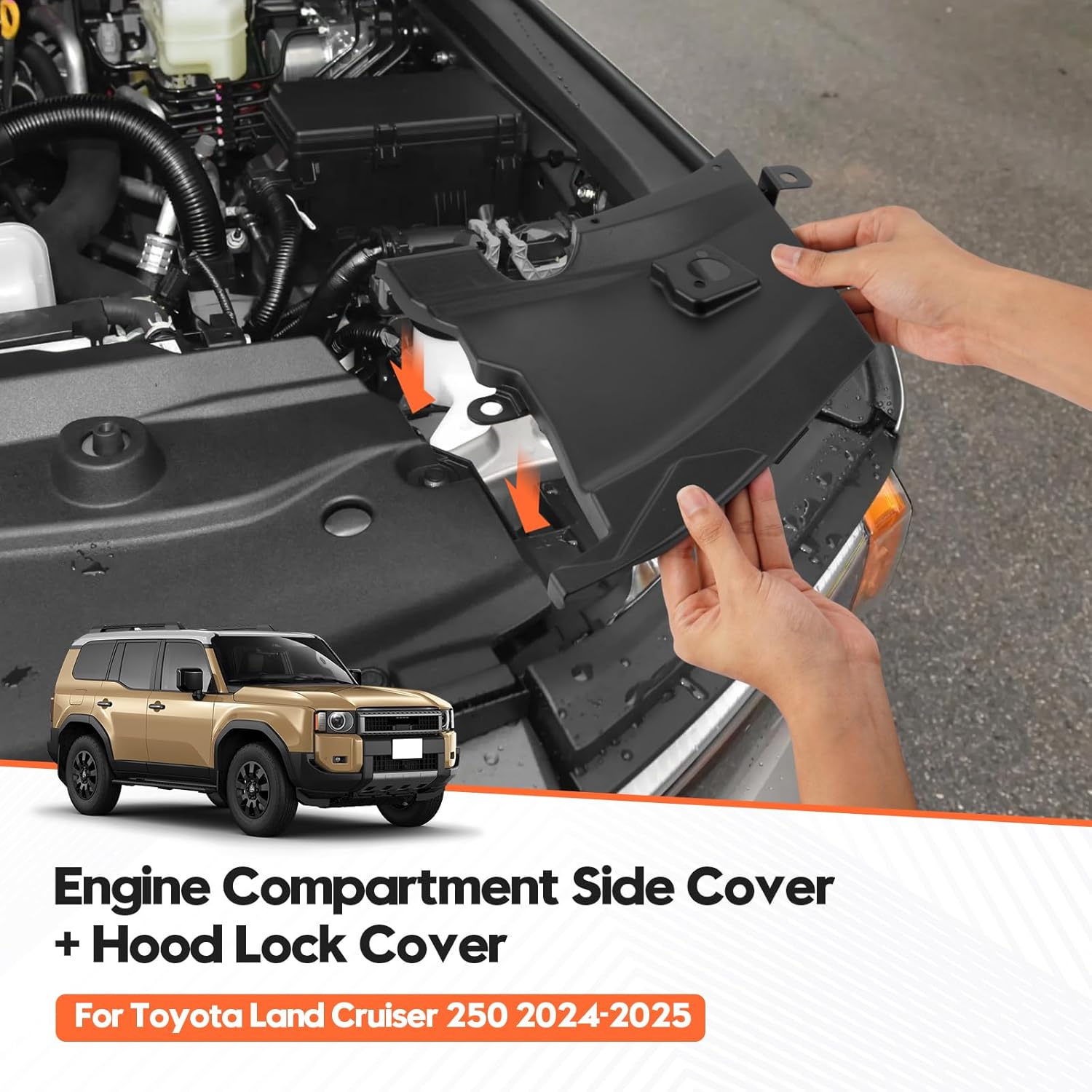 Shademax 3PCS Engine Compartment Side Protection Cover Plates and Hood Lock Cover for Toyota Land Cruiser Prado LC250 2024 2025 2026, Front Headlight Protective Cover for Land Cruiser Accessories