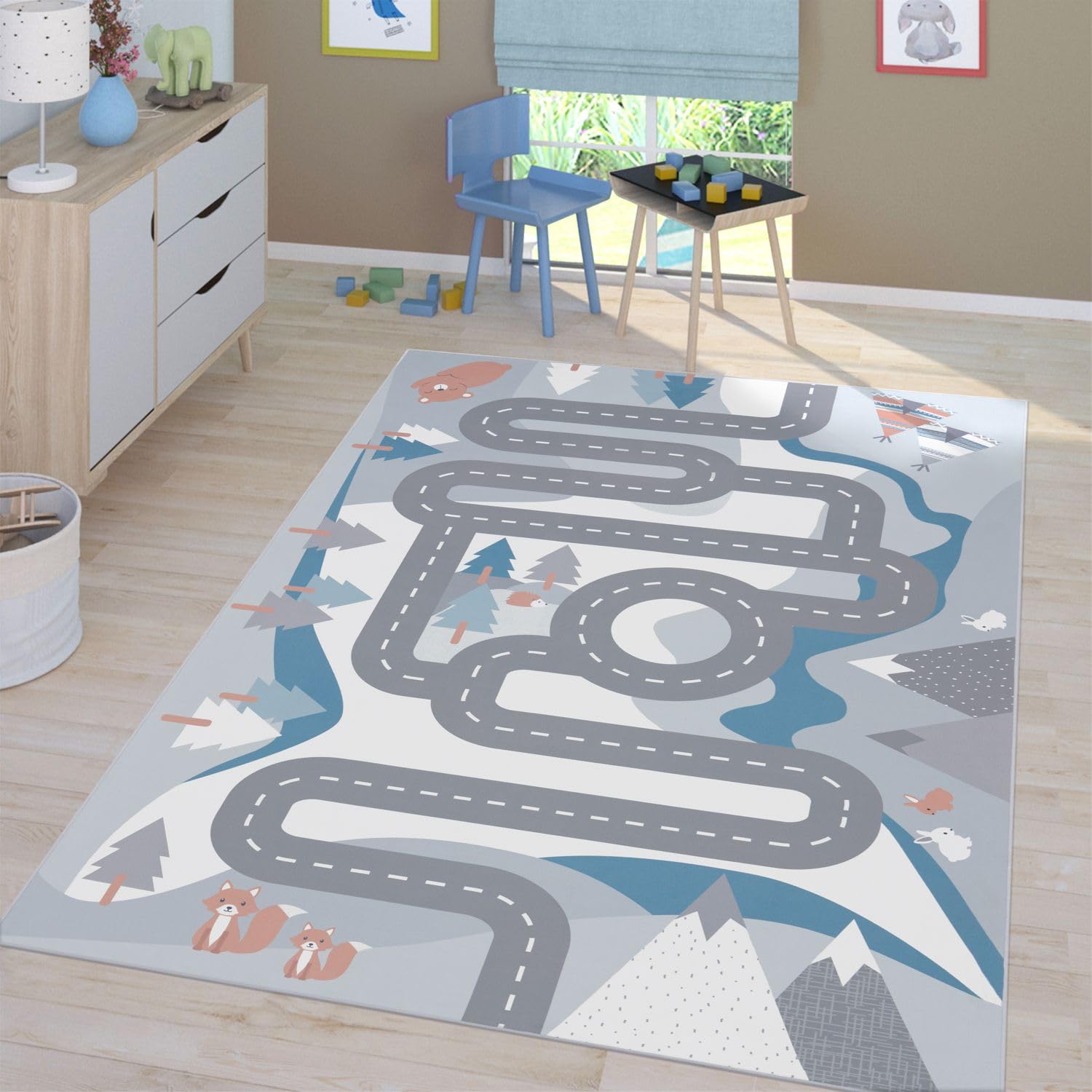 TT Home Alfombra Habitación Infantil De Juego Coches Infantil Carreteras Antideslizante, Color: Crema, Tamaño:120x160 cm