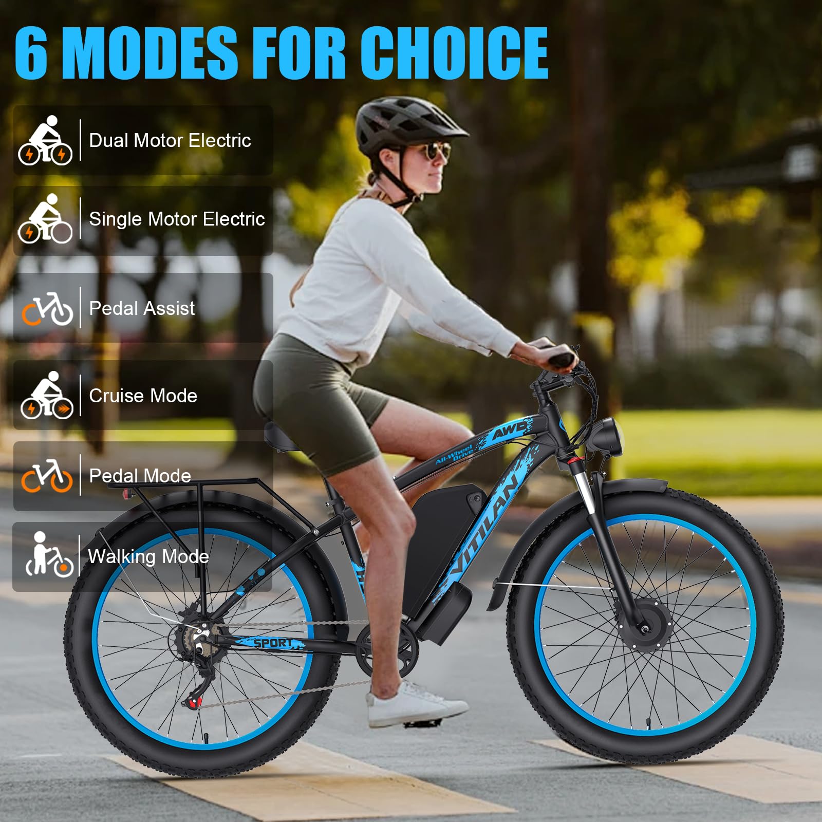 H5 Vélo Électrique pour Adultes, Vélo Électrique à Double Moteur, Batterie 52V 25Ah, Ebike à Pneus Gras 24" x 4", 7 Vitesses, AWD pour Tout-Terrain, Route, Pendulaires