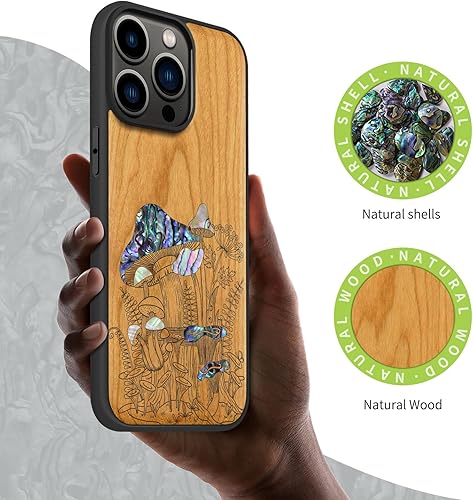 Miniatura 8 de Carveit Funda protectora de madera de diseñador para iPhone 14 Pro Max funda magnética grabado de madera e incrustaciones de carcasa Funda de madera