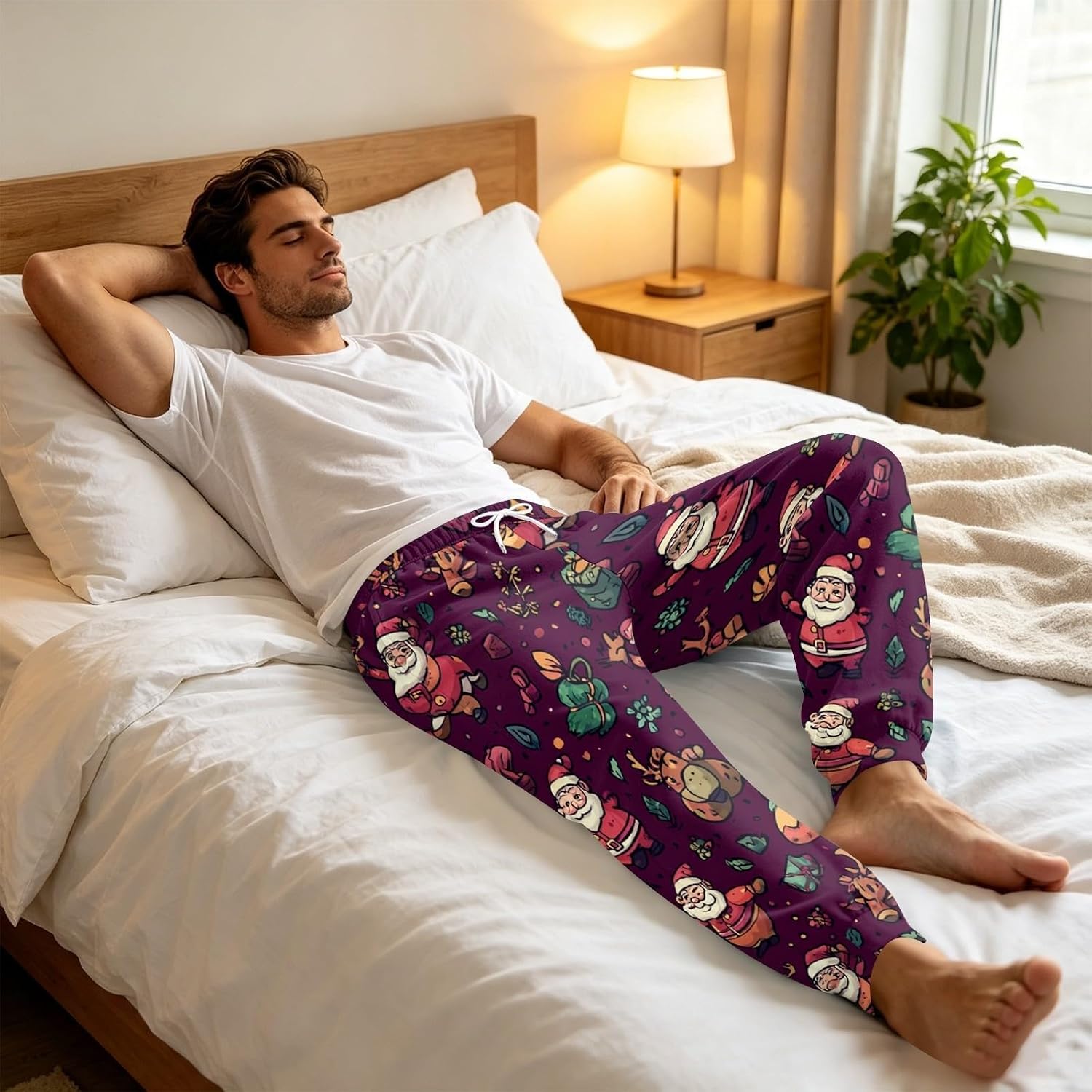 HJINGSUN Mens Christmas Pajamas Novelty Santa Snowflake Xmas Tree Print Pjs