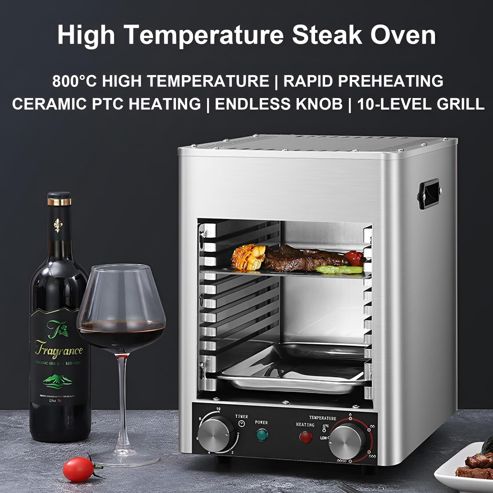 Parrilla Salamandra Comercial de 800℃, Asador Eléctrico de Bistec | Temperatura ajustable de 800℃, diseño de 10 capas de acero inoxidable ideal para cocinas comerciales y asadores