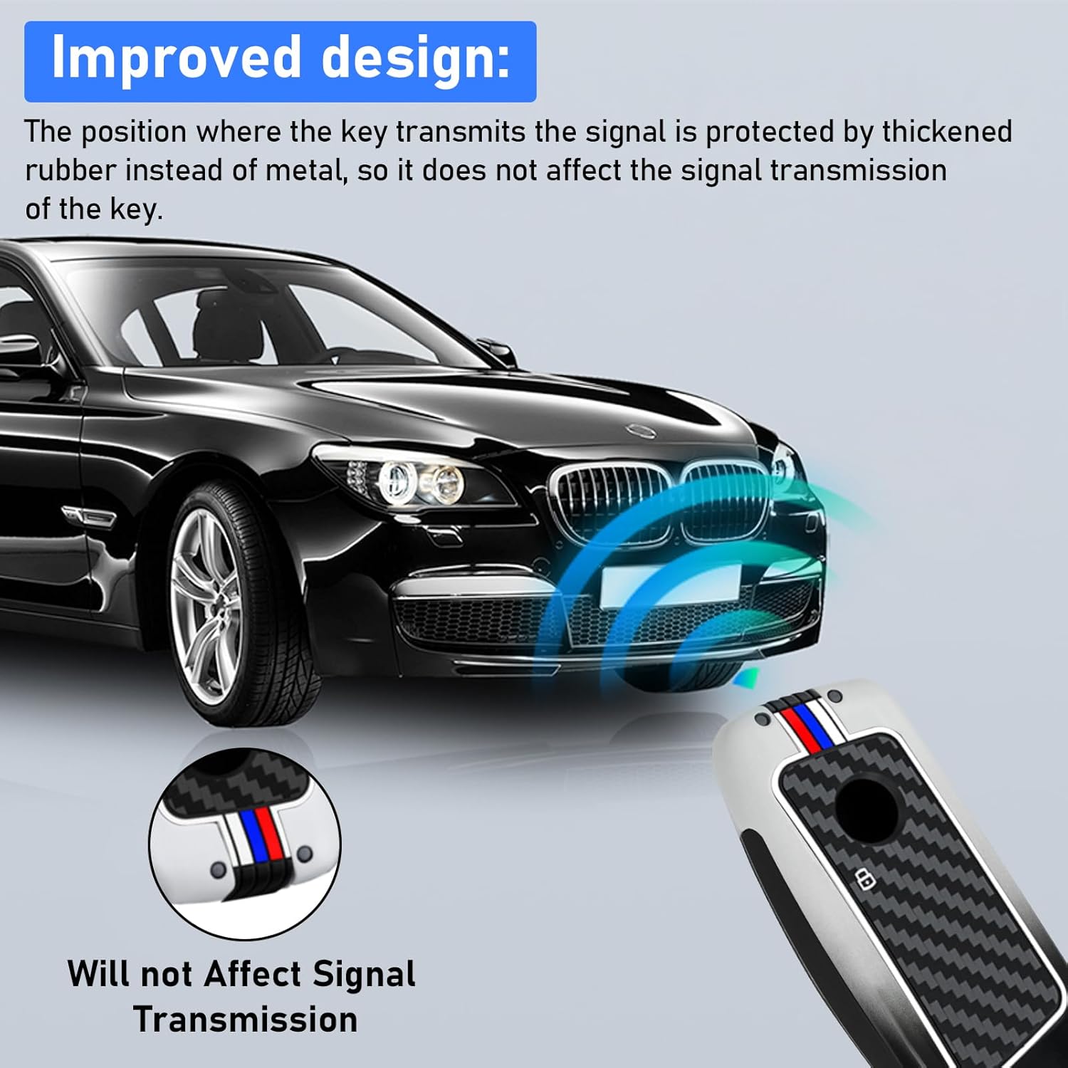 Jaronx Compatible with BMW Key Fob Cover X5 X6 2024/ 2 3 5 7 X1 X7 iX i7 XM 2023-2024, Metal Holder with Carbon Fiber Pattern Silicone Rubber for BMW Key Accessories