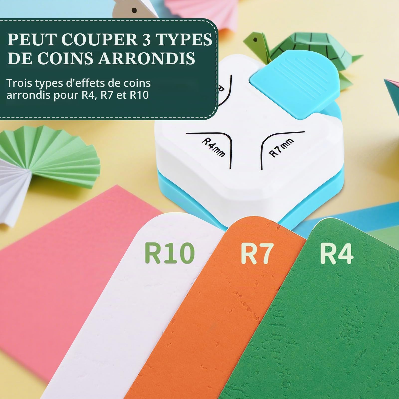 Perforatrice d'angle, Perforatrice Coins Arrondis, 4-7-10 mm, Outil Découpe pour Angle Arrondi, Arrondisseur, pour Projet DIY, Carte de Vœux, Papier Découpage, Étiquette, Décoration