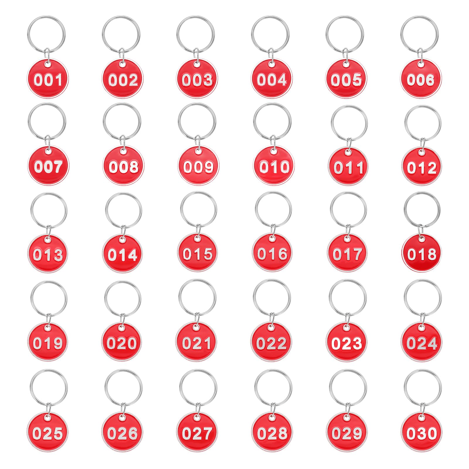 PATIKIL 1-30 Number Tags, 30Pcs Round ID Number Key Tags Aluminum Alloy Marking Identification Label with Metal Rings for Luggage Dormitory Keychain Lockers, Red