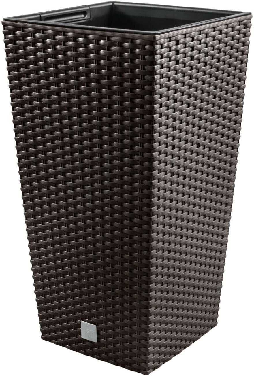 Prosper Plast Rato Square Flowerpot, 28.7 x 28.7 x 55 cm, Dark Brown, 28.7x28.7x55 cm